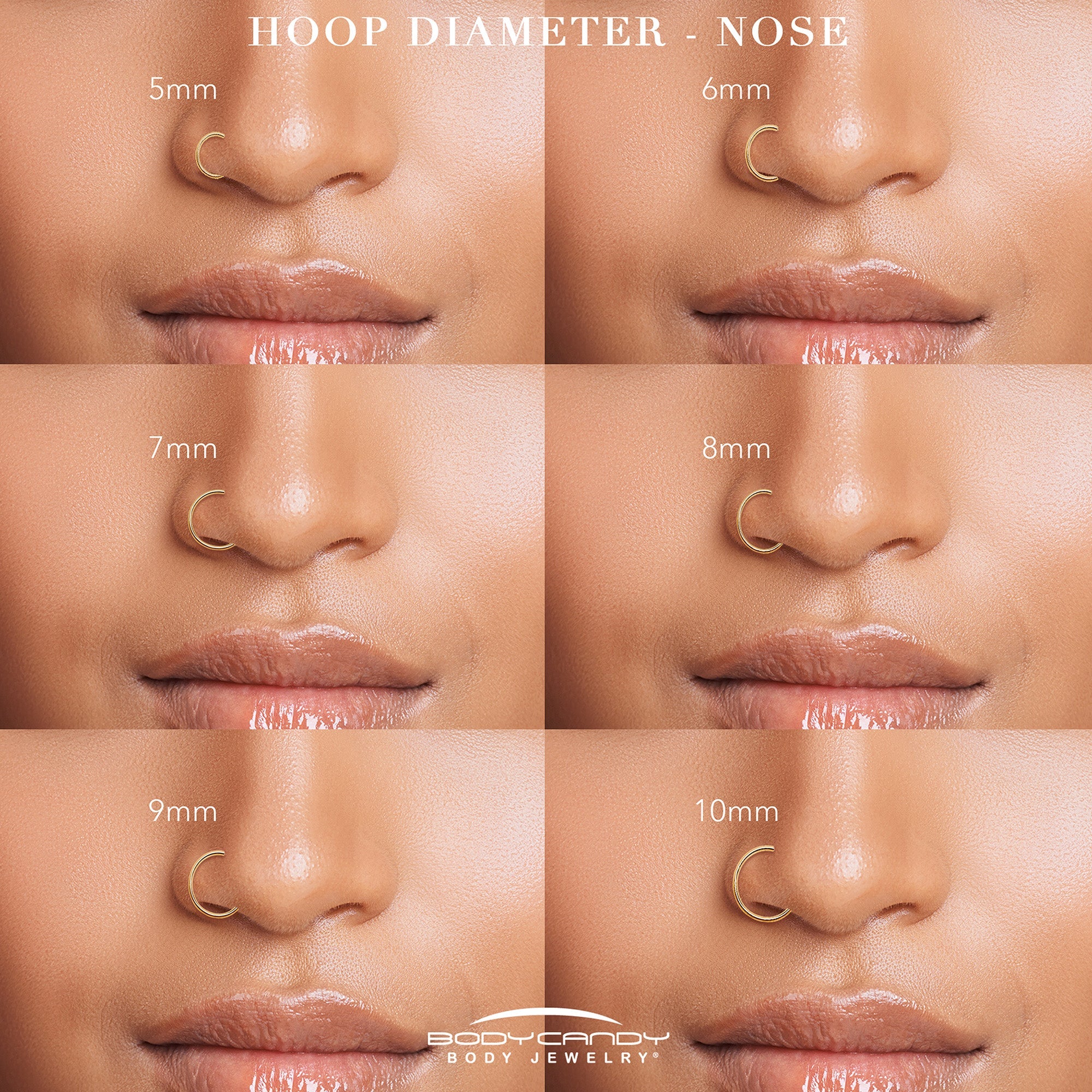 BodyCandy 20G CZ Double Row Checkerboard Implant Grade Titanium Nose Hoop — size reference