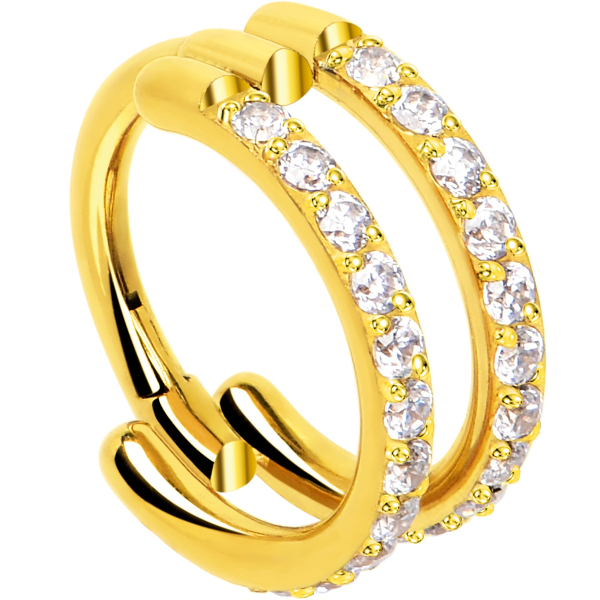 BodyCandy 18G Double Row Micro Gem Implant Grade Titanium Hinged Double Hoop Nose Ring — color detail