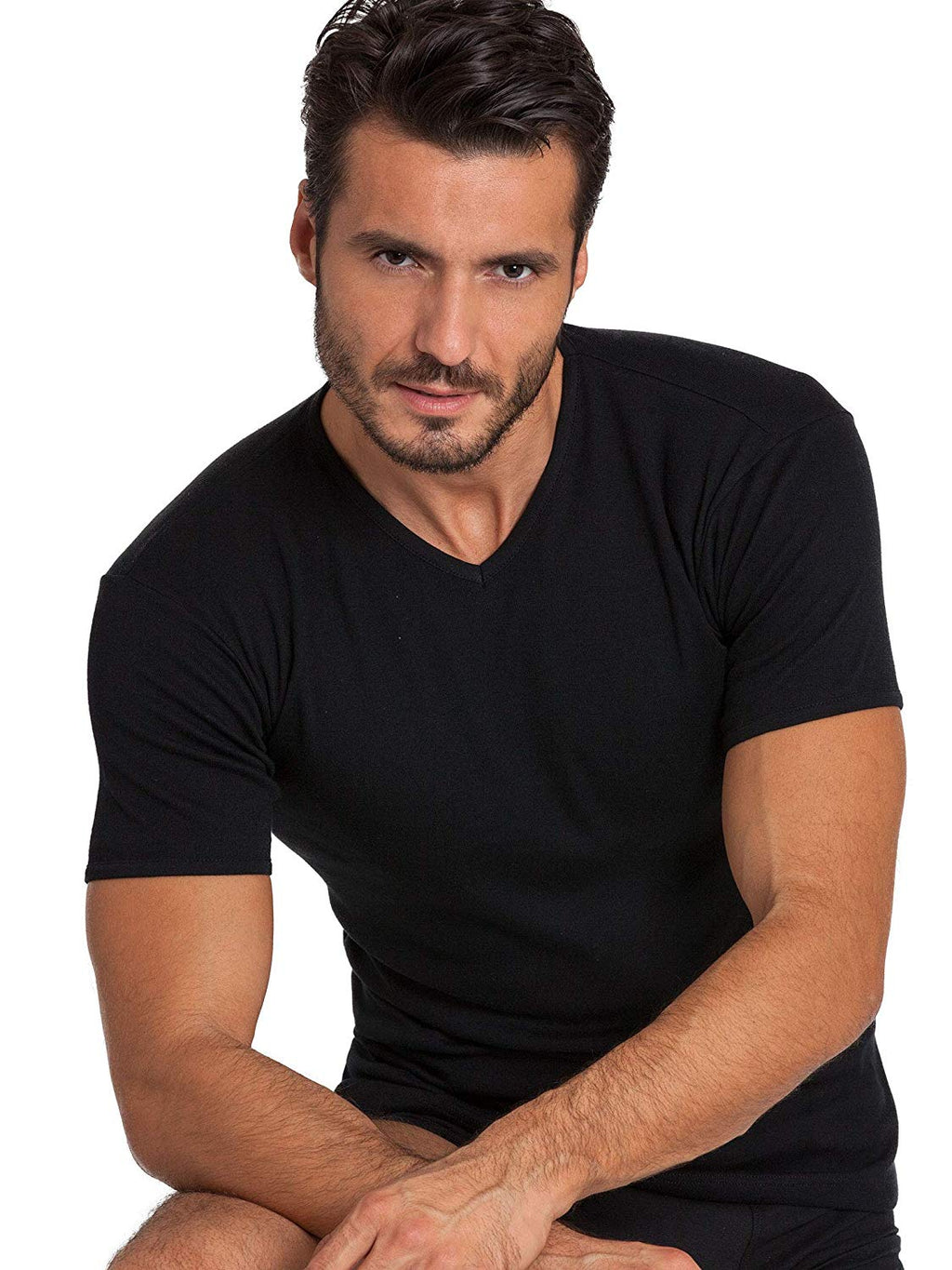tittimitti BASIC COTTON Free Spirit Premium Quality Brushed Cotton Men's V-Neck T-Shirt Made in Italy — detail close-up