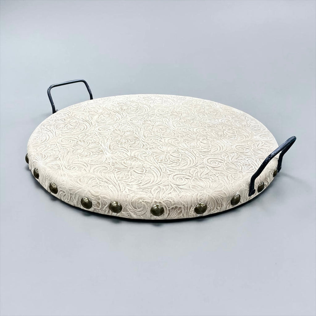 Tooled Genuine Round Wood Trays