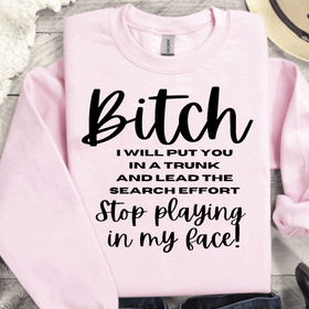 Bitch, I will put you in trunk and lead the search effort Stop playing with me,  crewneck, Mental Health awareness, Empowering Women Shirts