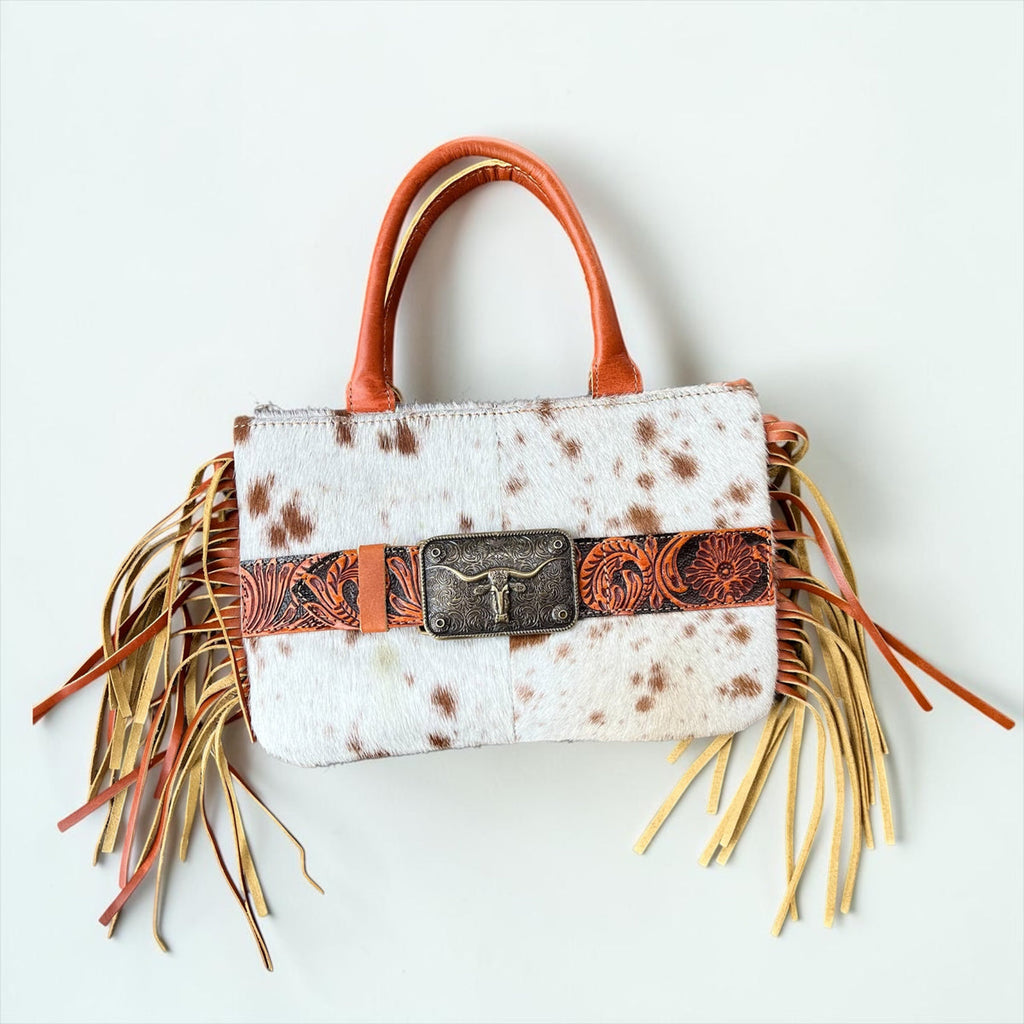 Genuine Leather and Cowhide Fringe Wristlet/Crossbody