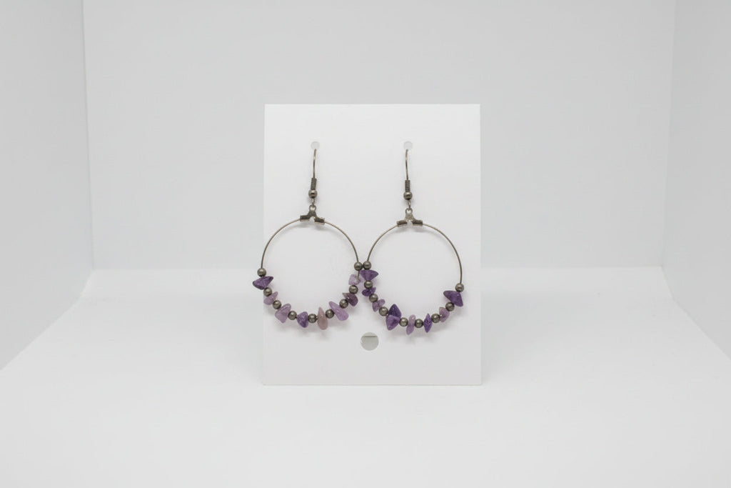 Just Neat Stuff Amethyst hoop drops — back view