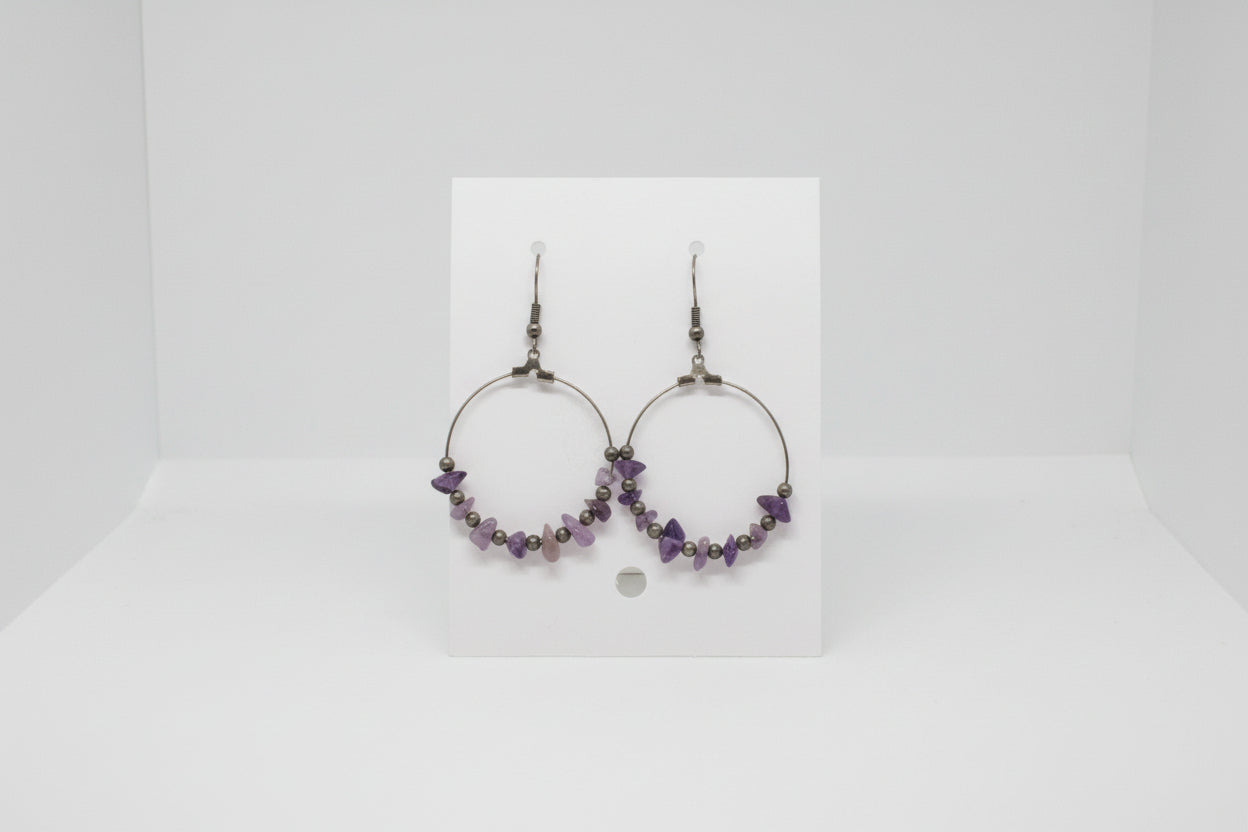 Just Neat Stuff Amethyst hoop drops — back view