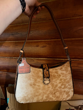 Genuine Leather, Hand Tooled hair on hide shoulder bag