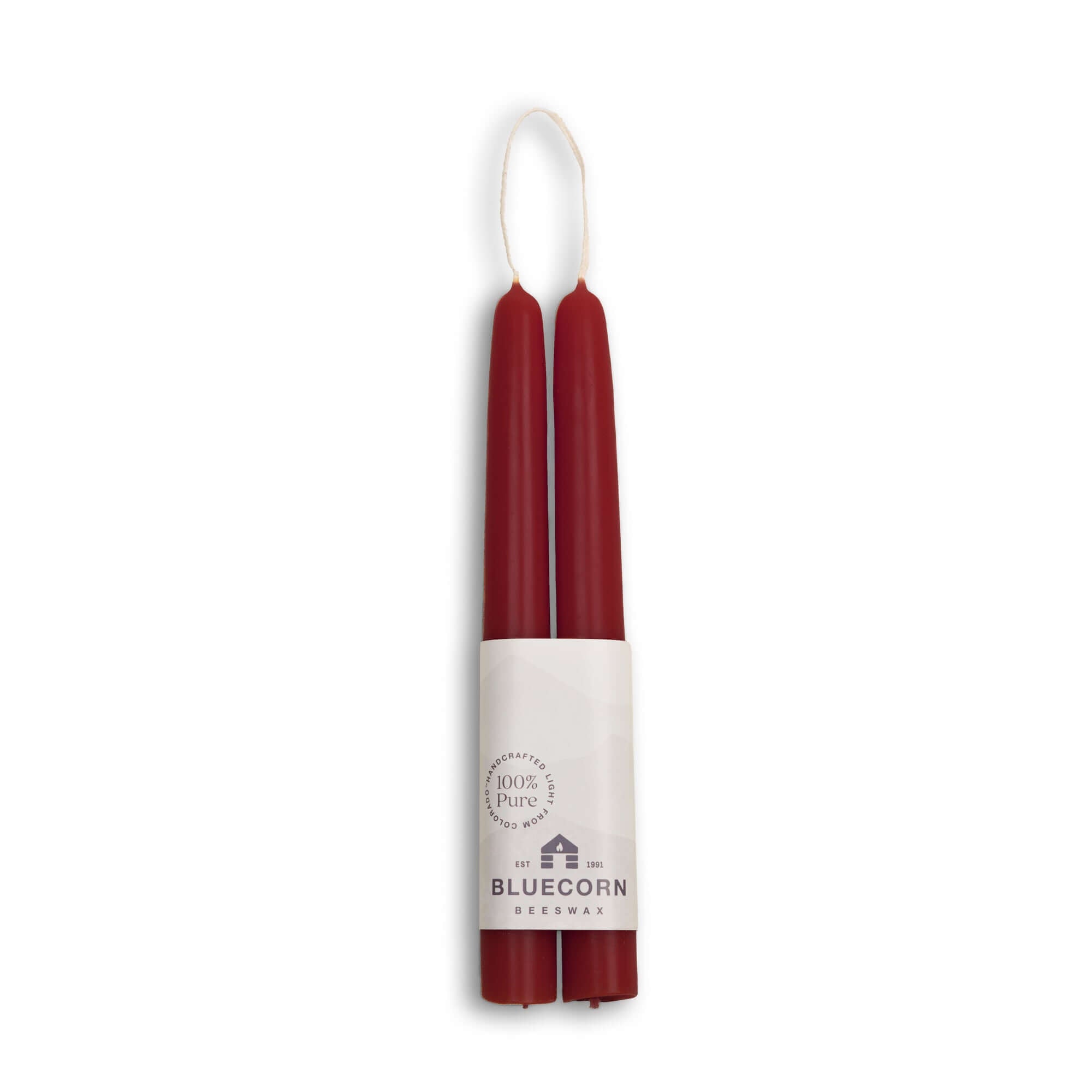 Bluecorn Candles Beeswax Taper Candles - Hand-Dipped - 1 Pair — branding close-up
