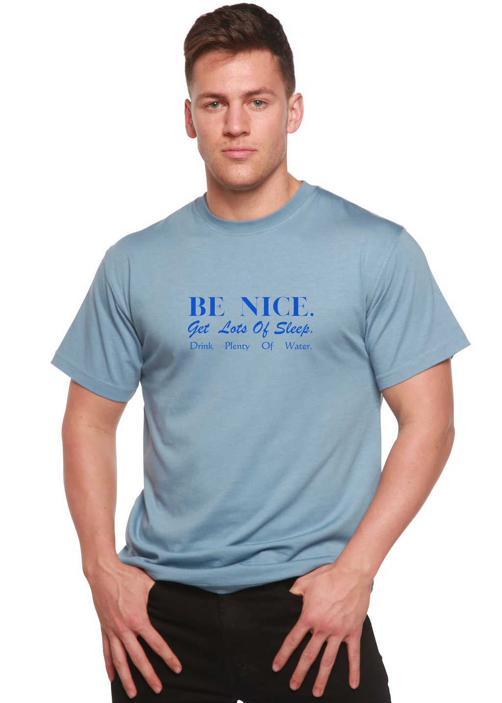 Spun Bamboo Be Nice Men's Bamboo Viscose/Organic Cotton Short Sleeve Graphic T-Shirt — color detail