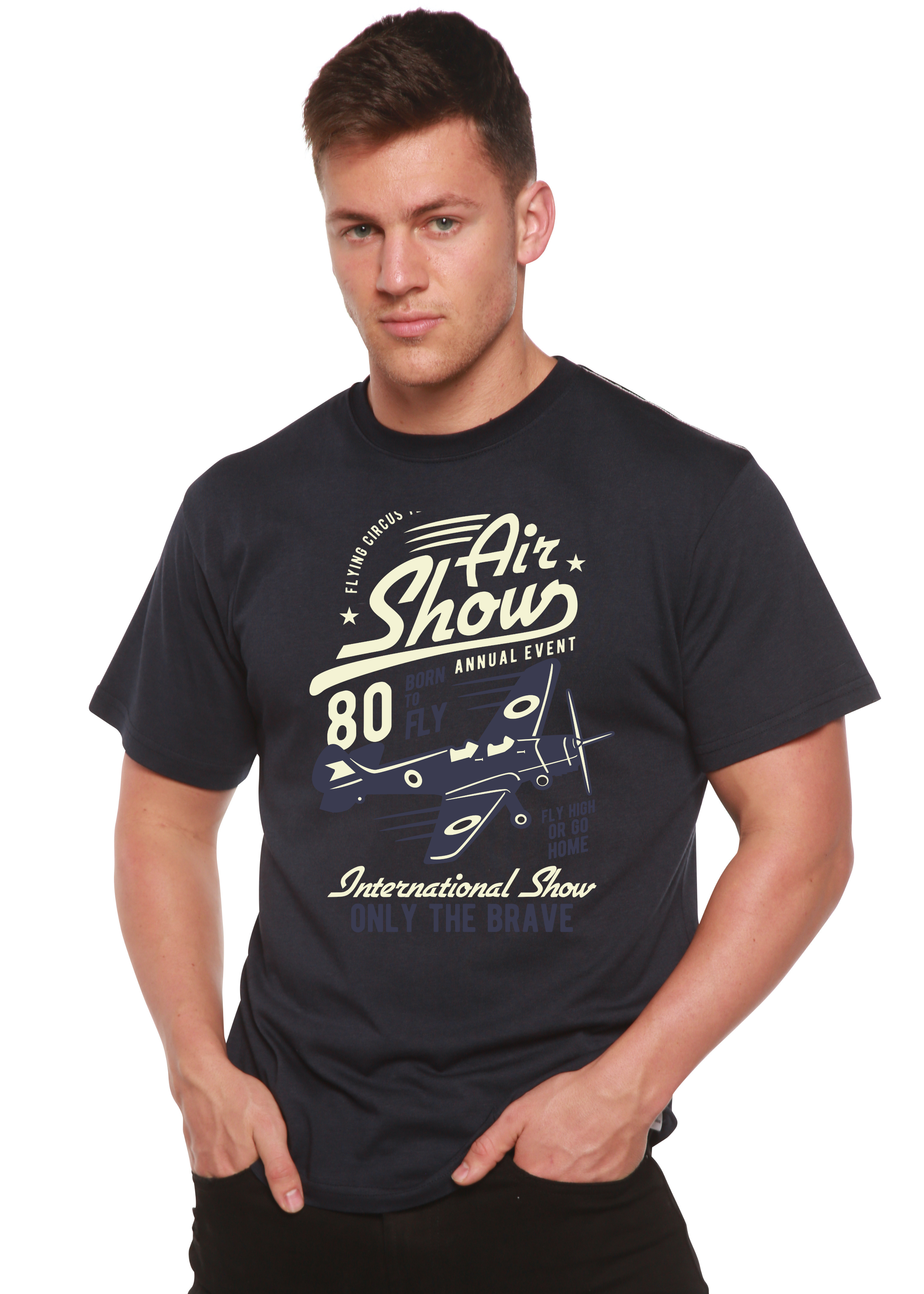 Spun Bamboo Air Show Men's Bamboo Viscose/Organic Cotton Short Sleeve Graphic T-Shirt — lifestyle context