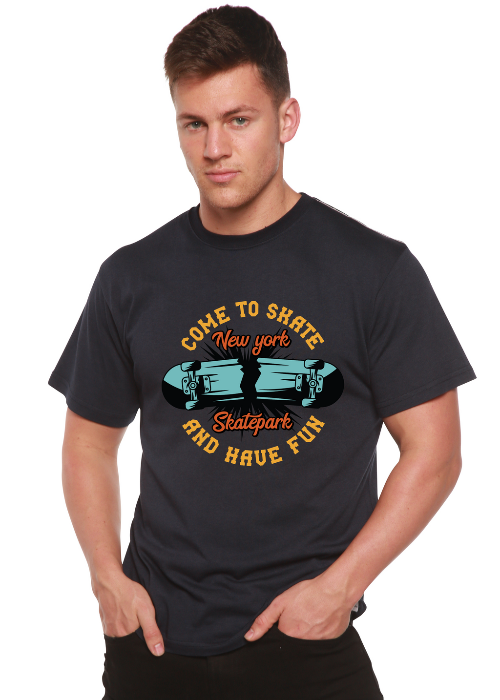 Spun Bamboo New York Skatepark Men's Bamboo Viscose/Organic Cotton Short Sleeve Graphic T-Shirt — back view