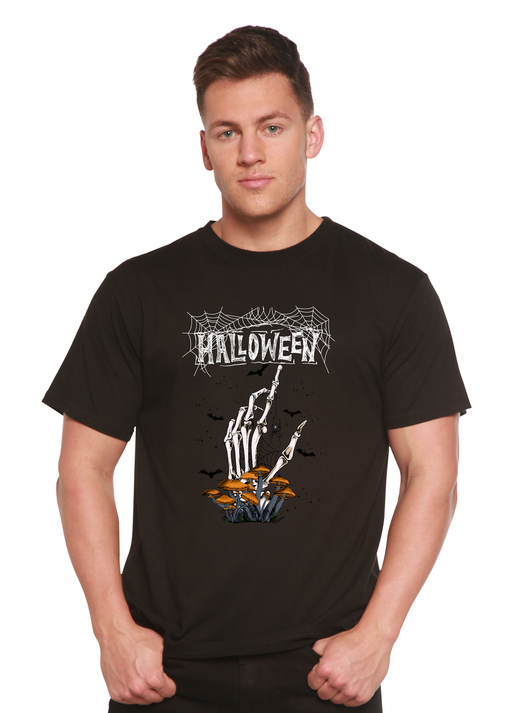 Spun Bamboo Halloween Men's Bamboo Viscose/Organic Cotton Short Sleeve Graphic T-Shirt — detail close-up