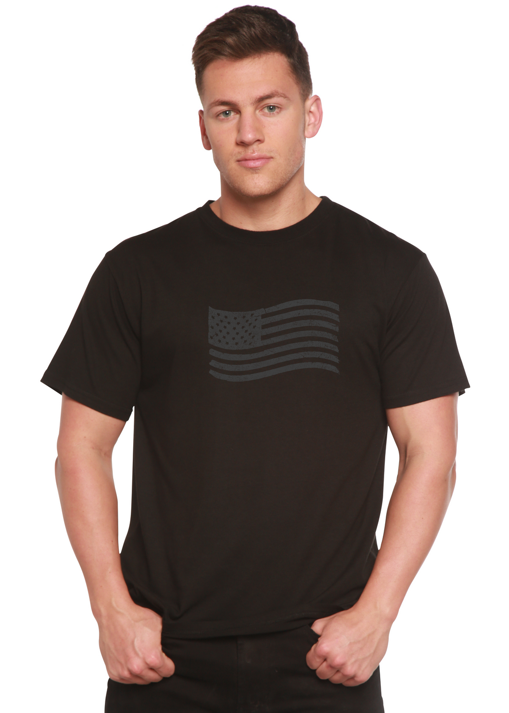 Spun Bamboo American Flag Men's Bamboo Short Sleeve Graphic T-Shirt — size reference