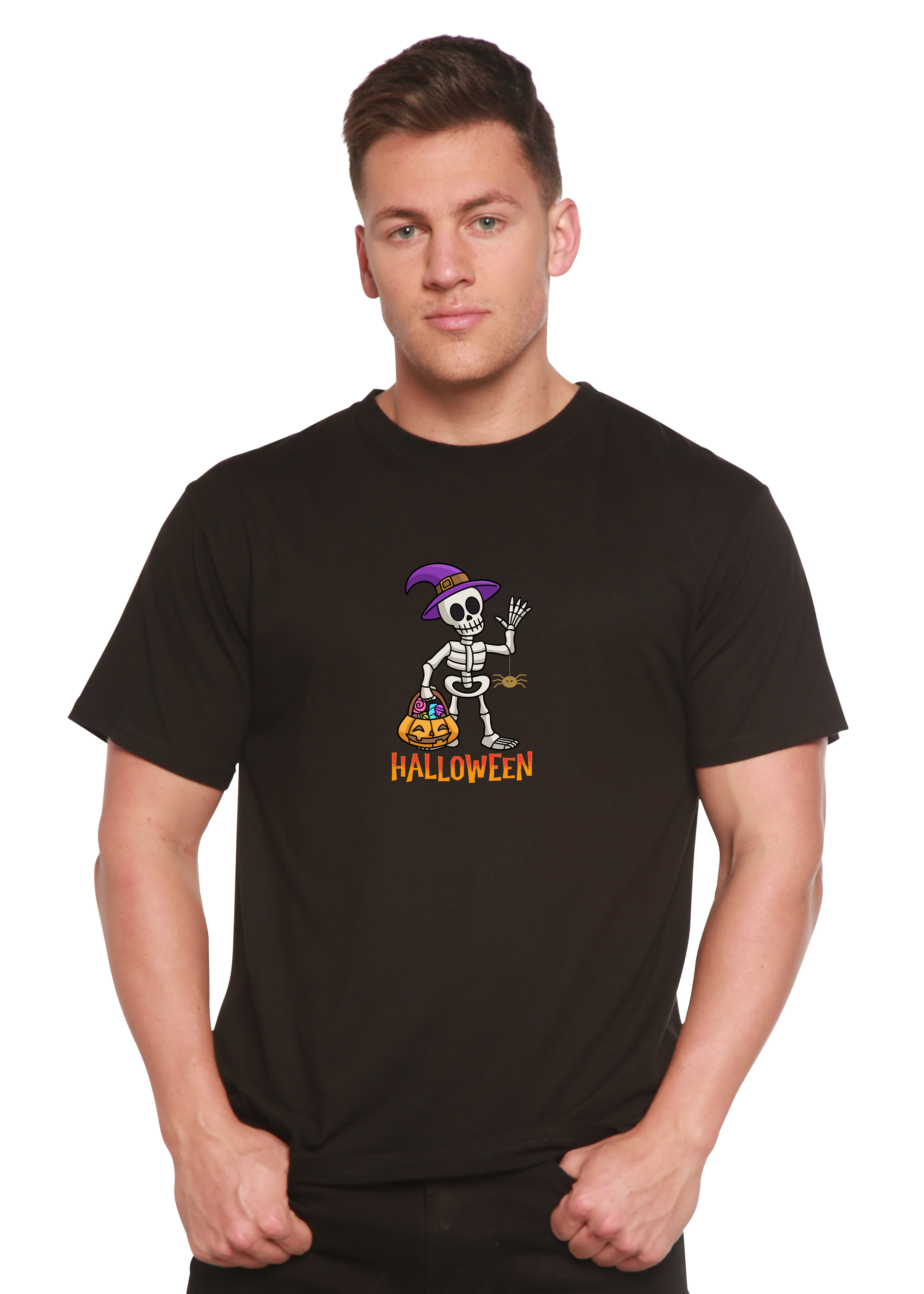Spun Bamboo Happy Halloween Unisex Bamboo Viscose/Organic Cotton Short Sleeve Graphic T-Shirt — side view