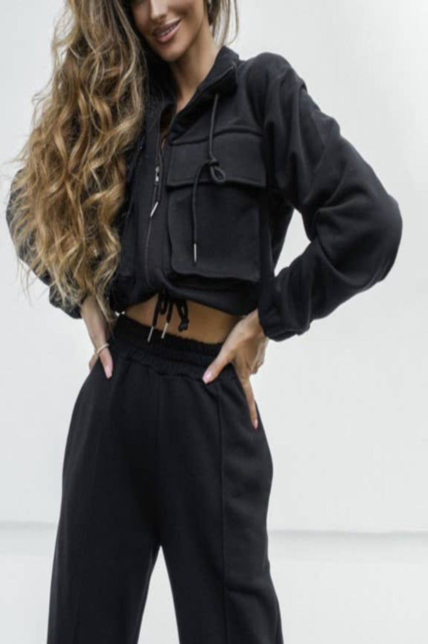 Pretty Little Patriot Pretty Little Patriot Black Jersey vibes sweatsuit — Black detail