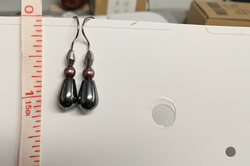 Just Neat Stuff Simple Hematite drops — detail close-up