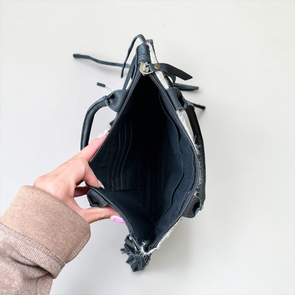 Genuine Leather and Cowhide Fringe Wristlet/Crossbody