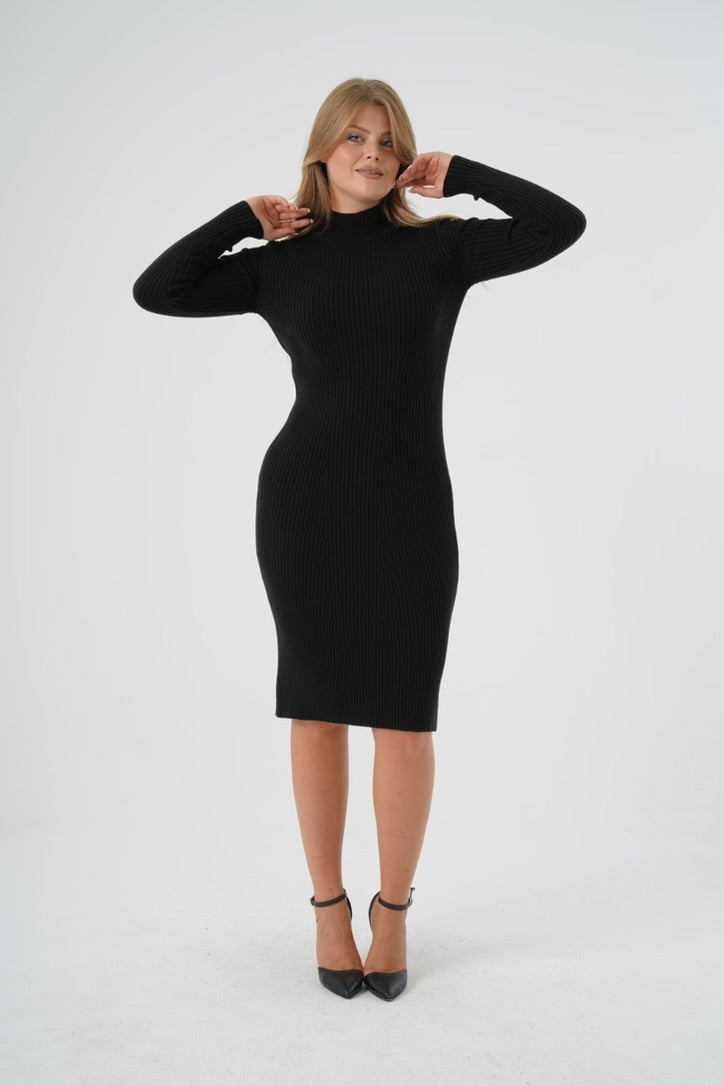 KADOU BOUTIQUE Ribbed Long Sleeve Dress — main product shot