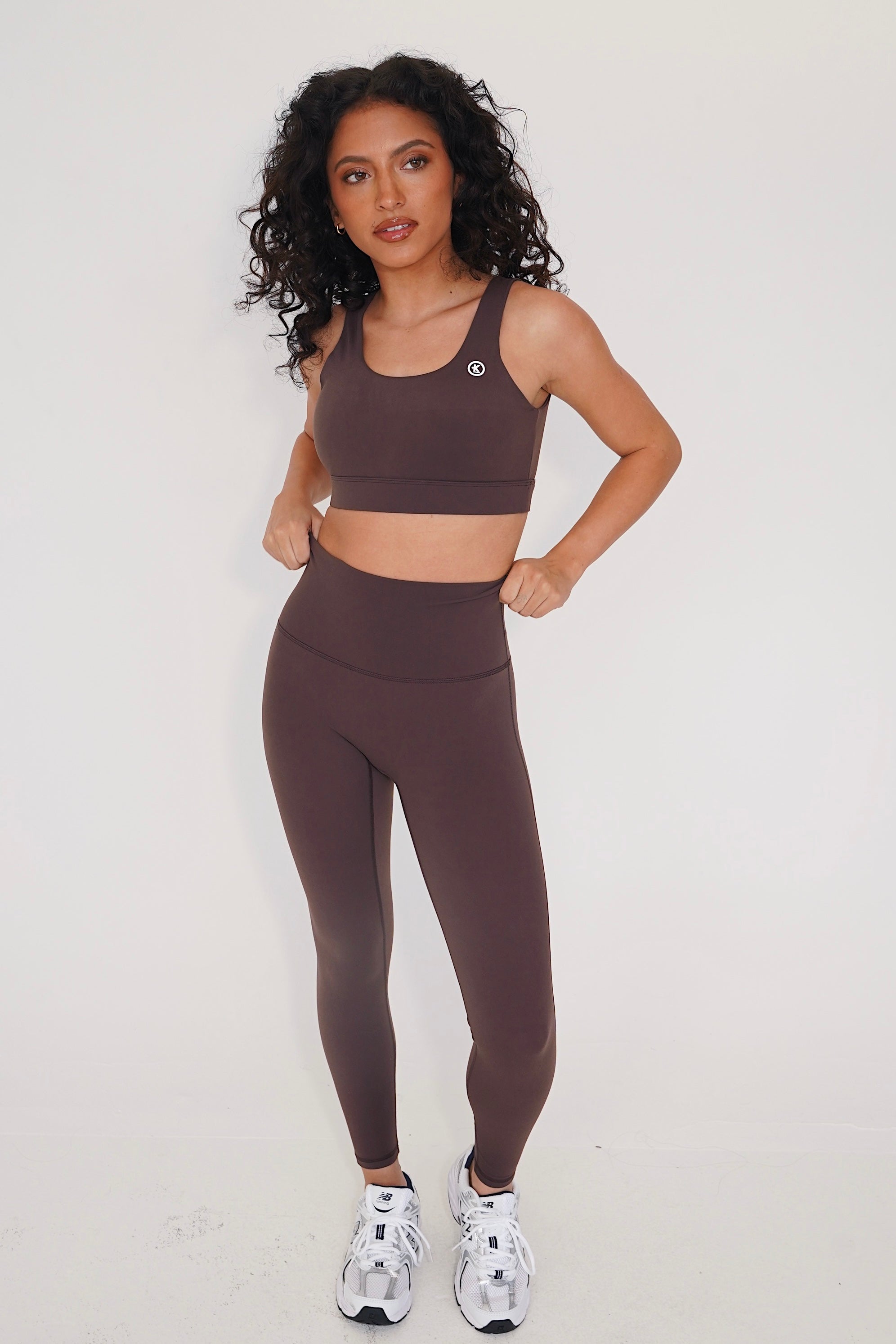KIMITH BRAND I am Beautifully Radiant Quick Dry Coffee Sports Bra — in-use photo