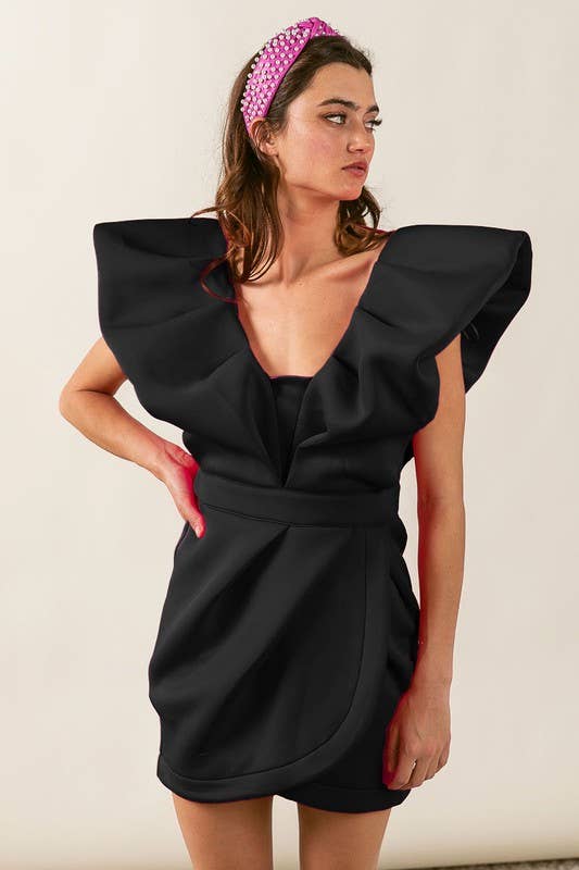 Pretty Little Patriot Pretty Little Patriot Black Ruffle Sleeve Tulip Dress — main product shot