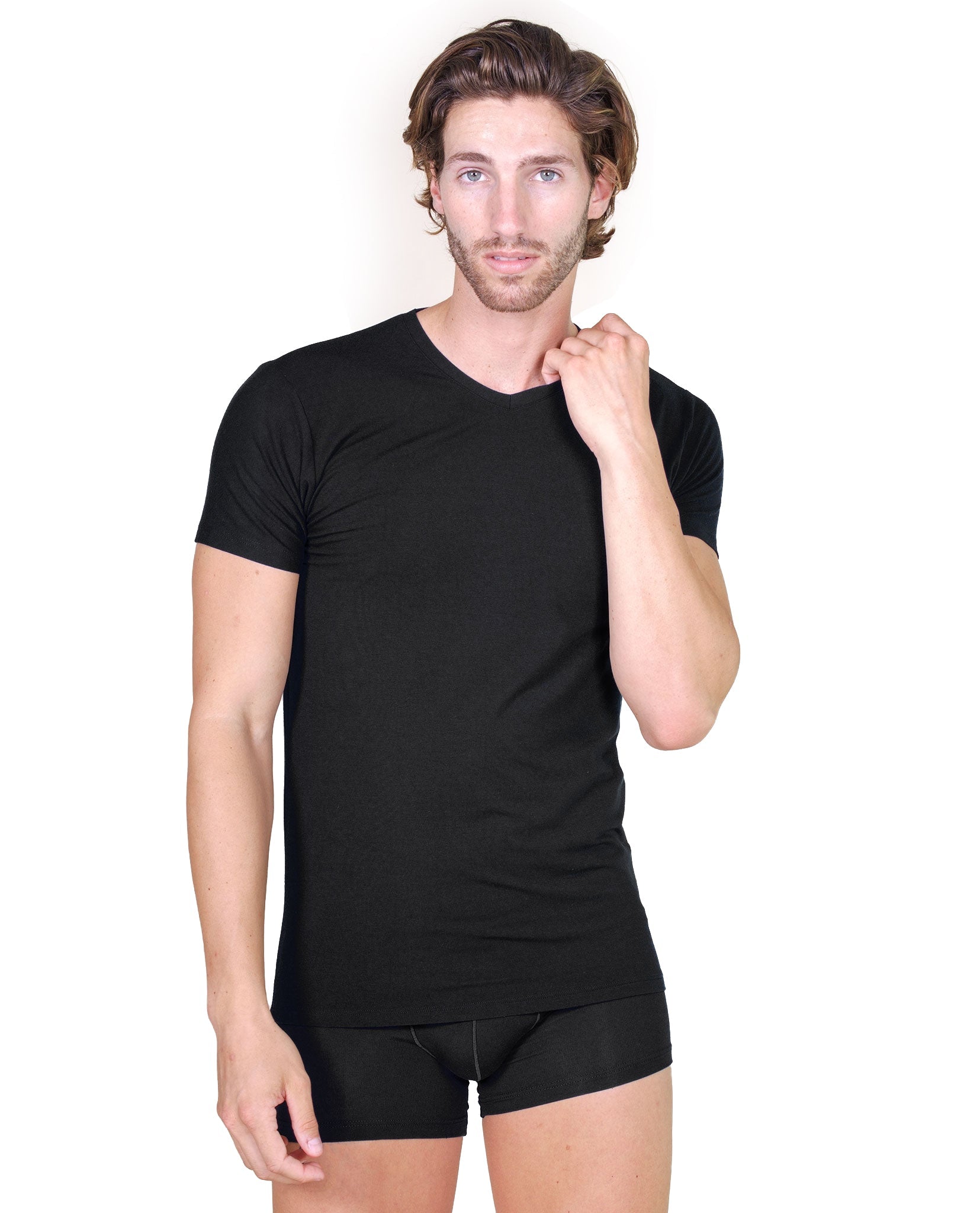 tittimitti BASIC COTTON Free Spirit Premium Quality Cotton Men's V - Neck T-Shirt Proudly Made in Italy (985) — detail close-