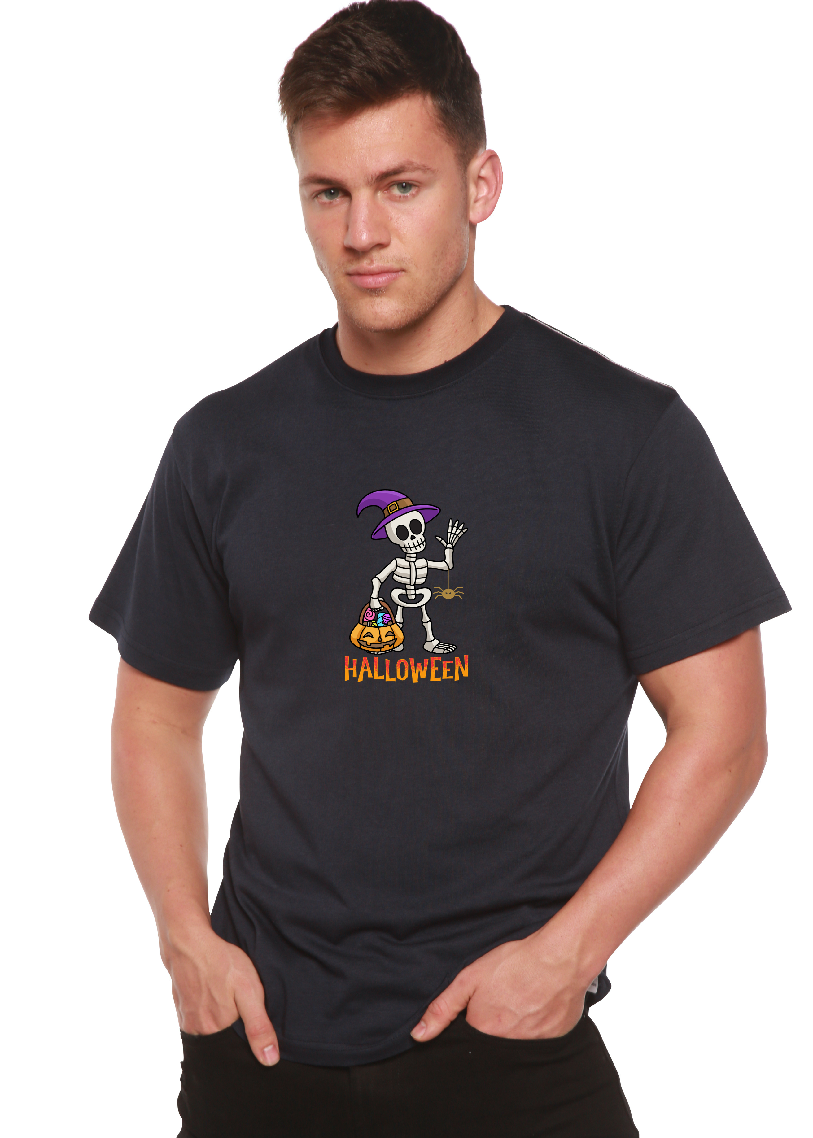 Spun Bamboo Happy Halloween Unisex Bamboo Viscose/Organic Cotton Short Sleeve Graphic T-Shirt — alternative angle