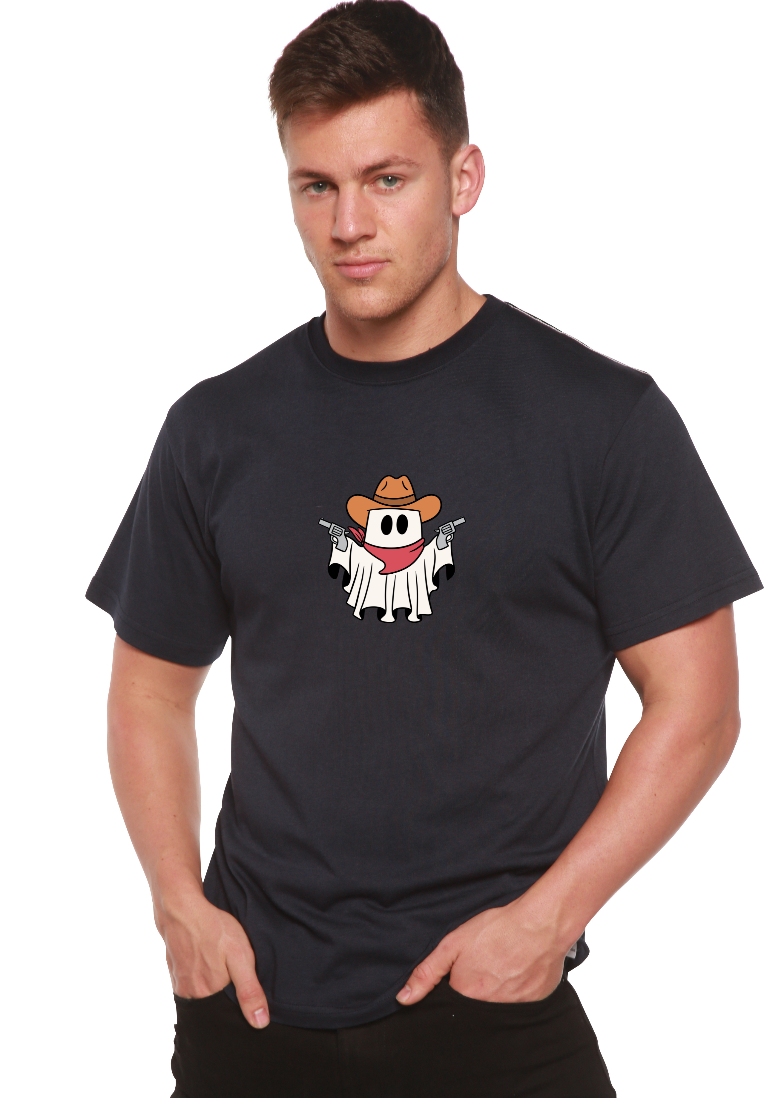 Spun Bamboo Cowboy Ghost Unisex Bamboo Viscose/Organic Cotton Short Sleeve Graphic T-Shirt — alternative angle