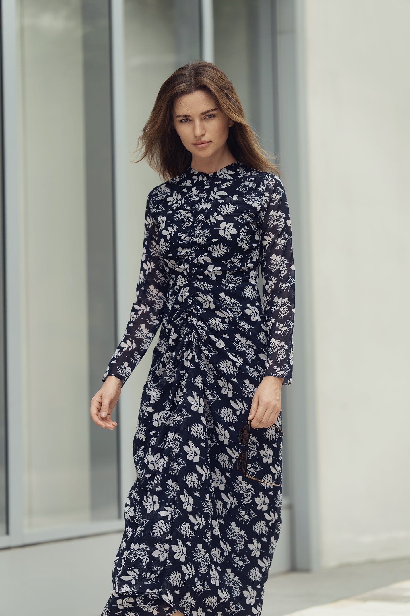 profile-nyc YULIA SHIRRED DRESS IN CREAM PRINT — CREAM detail