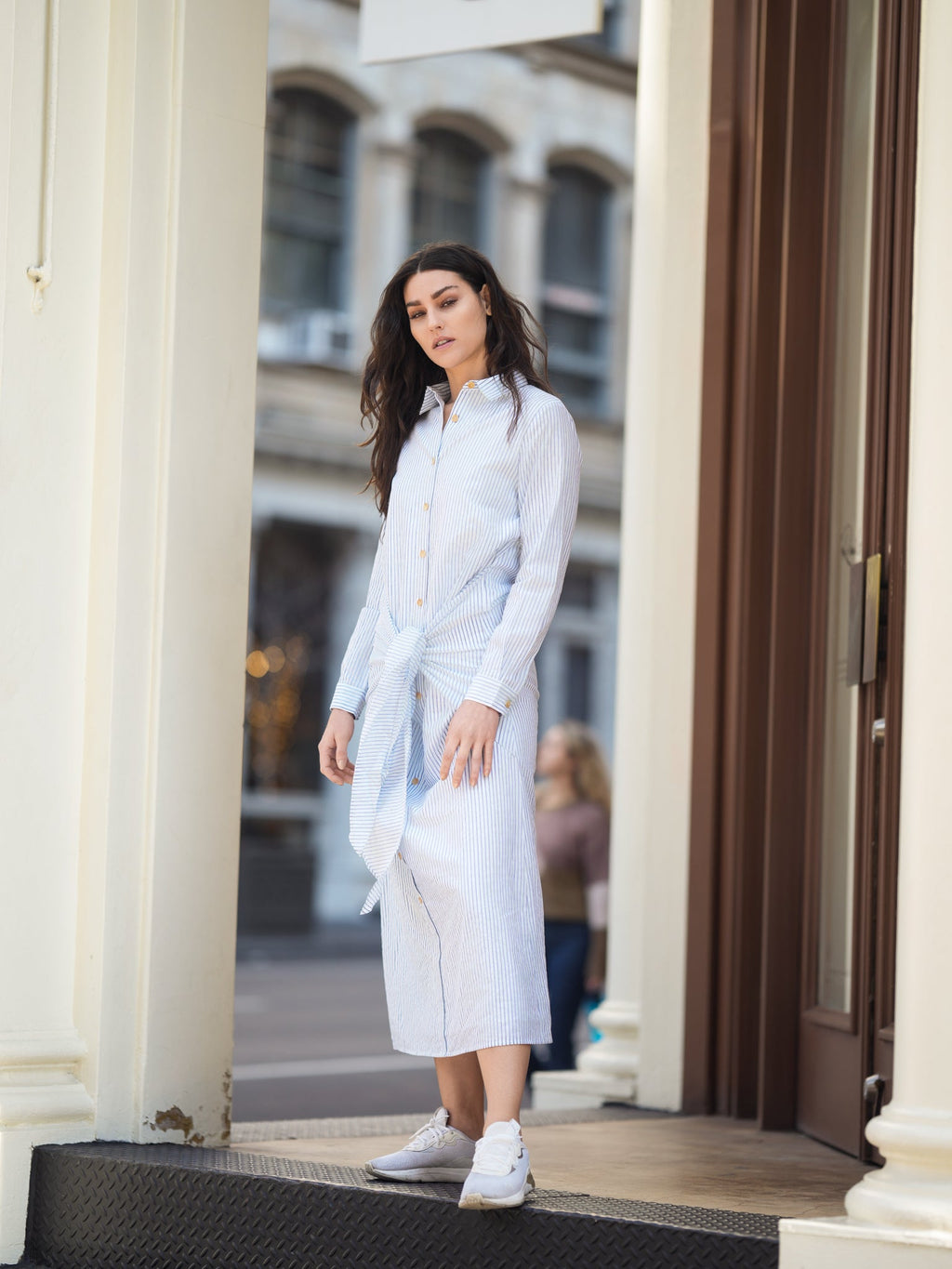 profile-nyc STRIPED FRONT TIE DRESS — main product shot