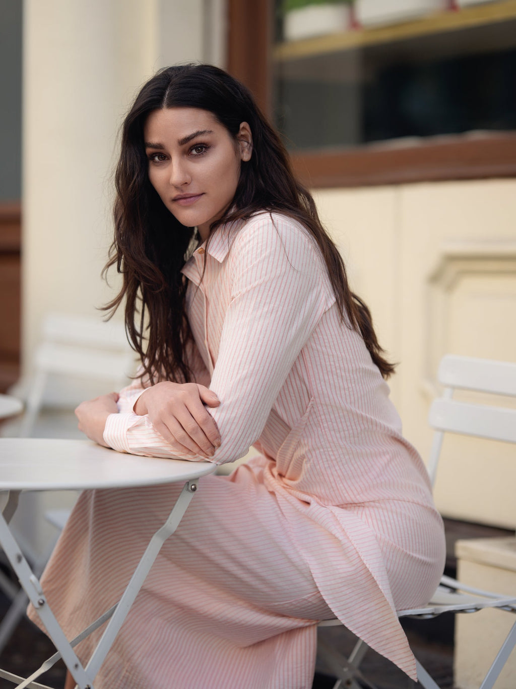 profile-nyc STRIPED FRONT TIE DRESS — lifestyle context