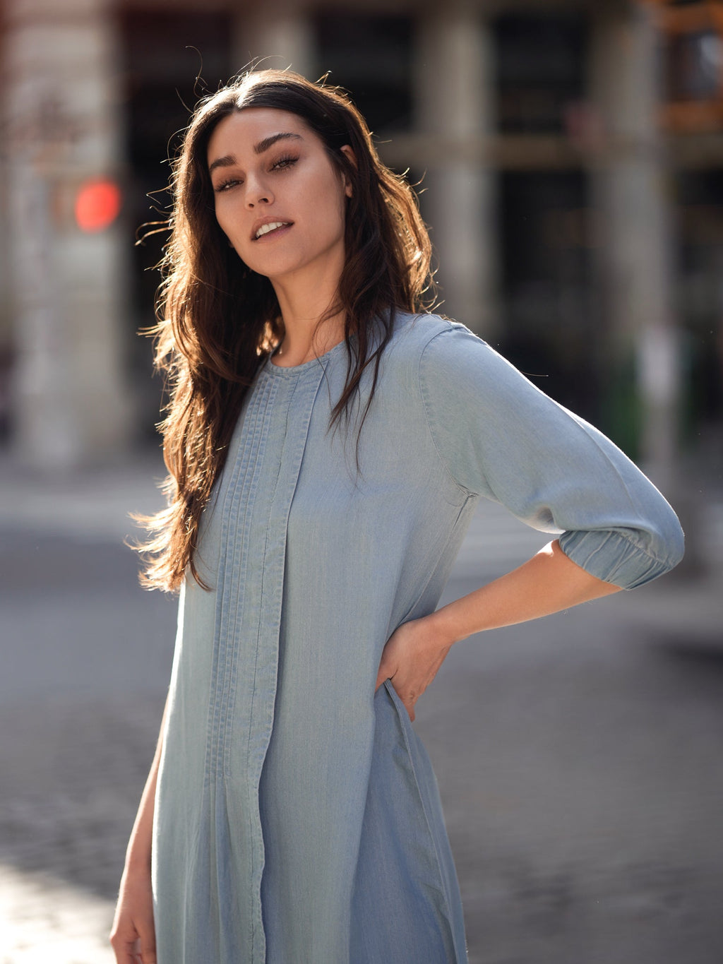 profile-nyc TENCEL PLEAT DRESS — detail close-up