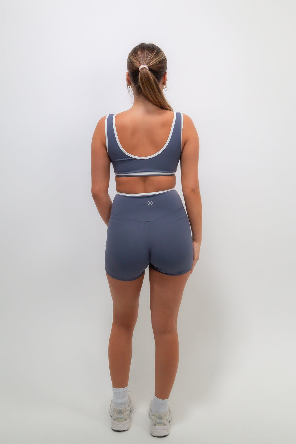 KIMITH BRAND I Am Right Where I Need To Be Slate Blue Butter Sports Bra — side view
