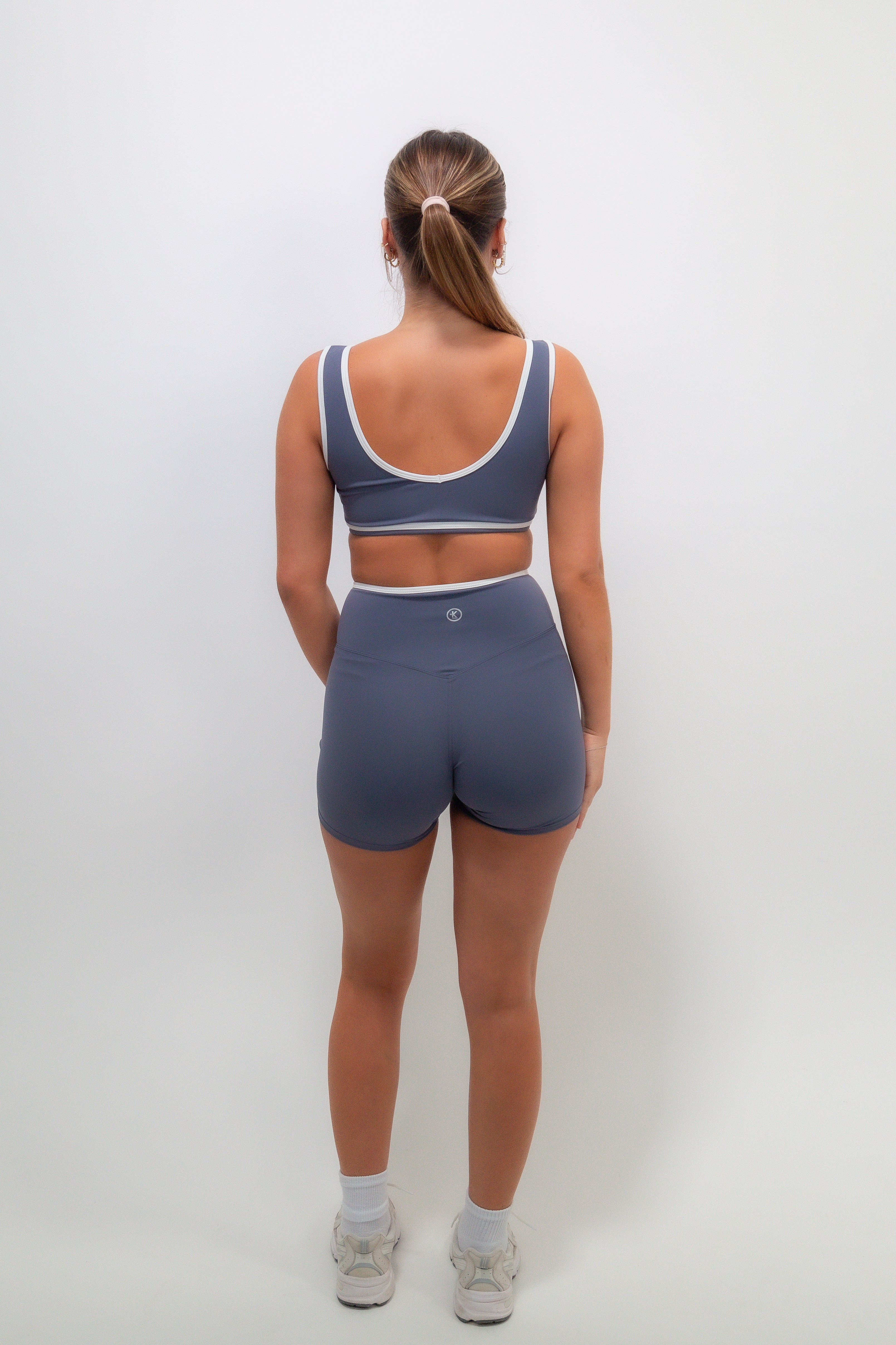 KIMITH BRAND I Am Right Where I Need To Be Slate Blue Butter Short — detail close-up