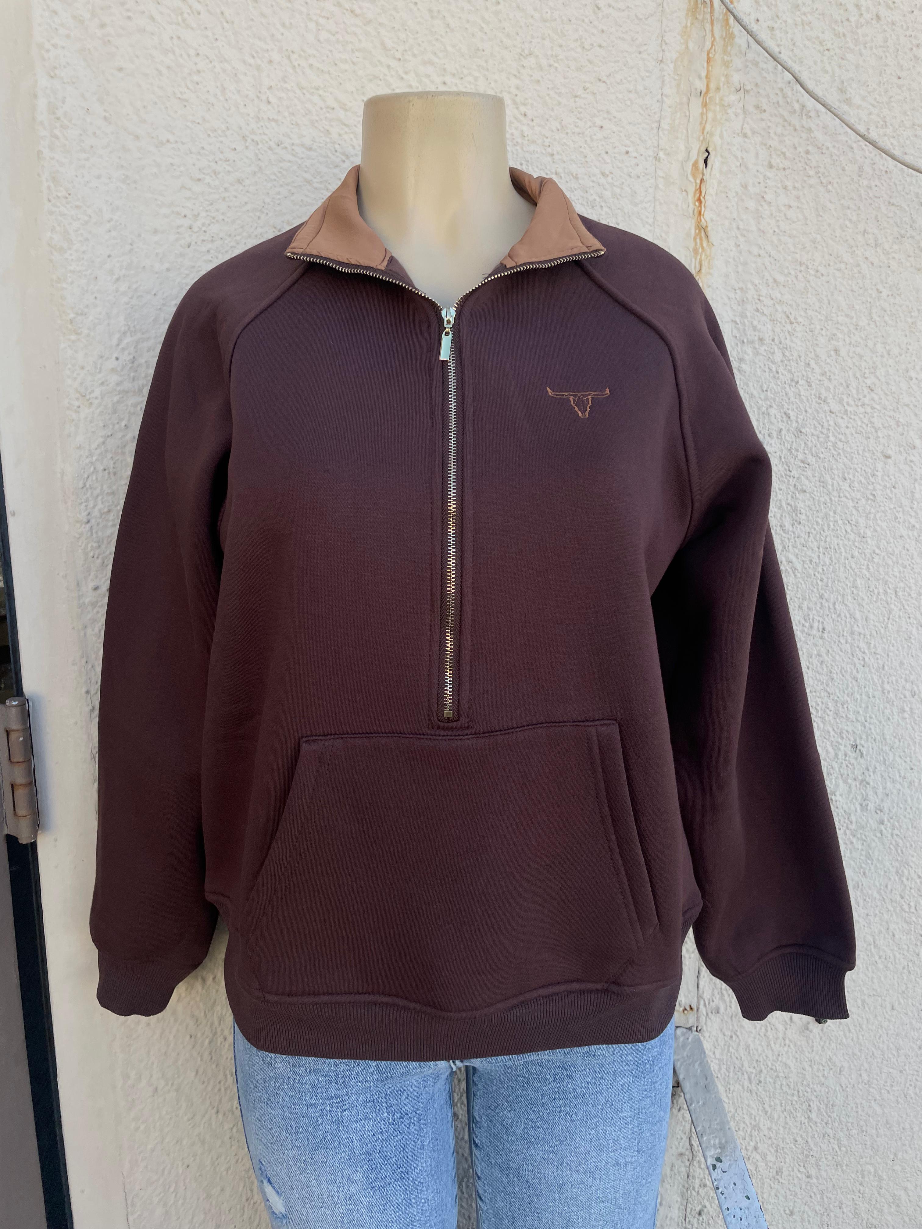 Lucky & Blessed Pullover Quarter Zip Tan or Burgundy