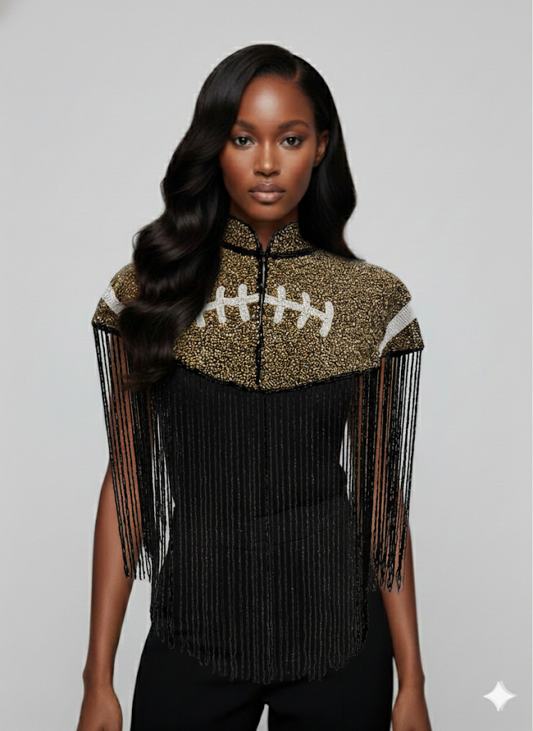 L'Jai Amor Bronze Touchdown Cape — side view