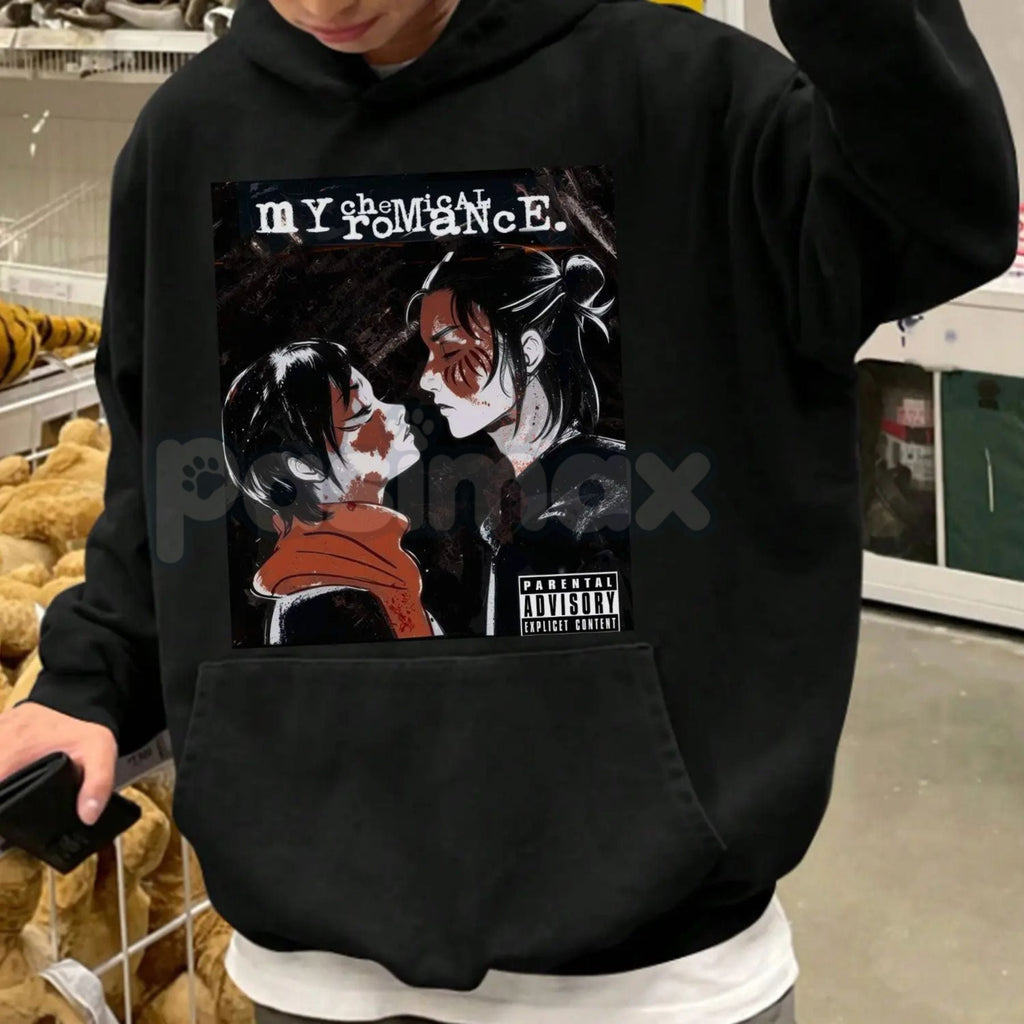 Pasimax AOT Rock Band Album Cover Hoodie – Anime Mashup Streetwear, Attack on Titan Heavy Metal Pullover, Unisex — main produ