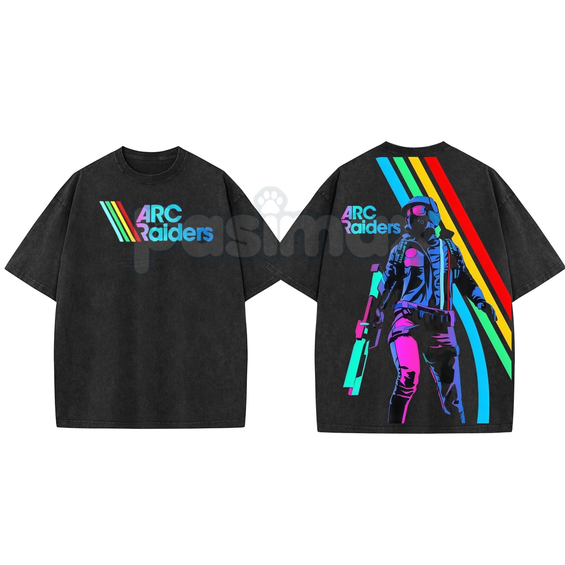 Pasimax ARC Raiders Retro Synthwave Graphic Tee – Vintage Washed Oversize Sci-Fi Gaming Shirt — main product shot