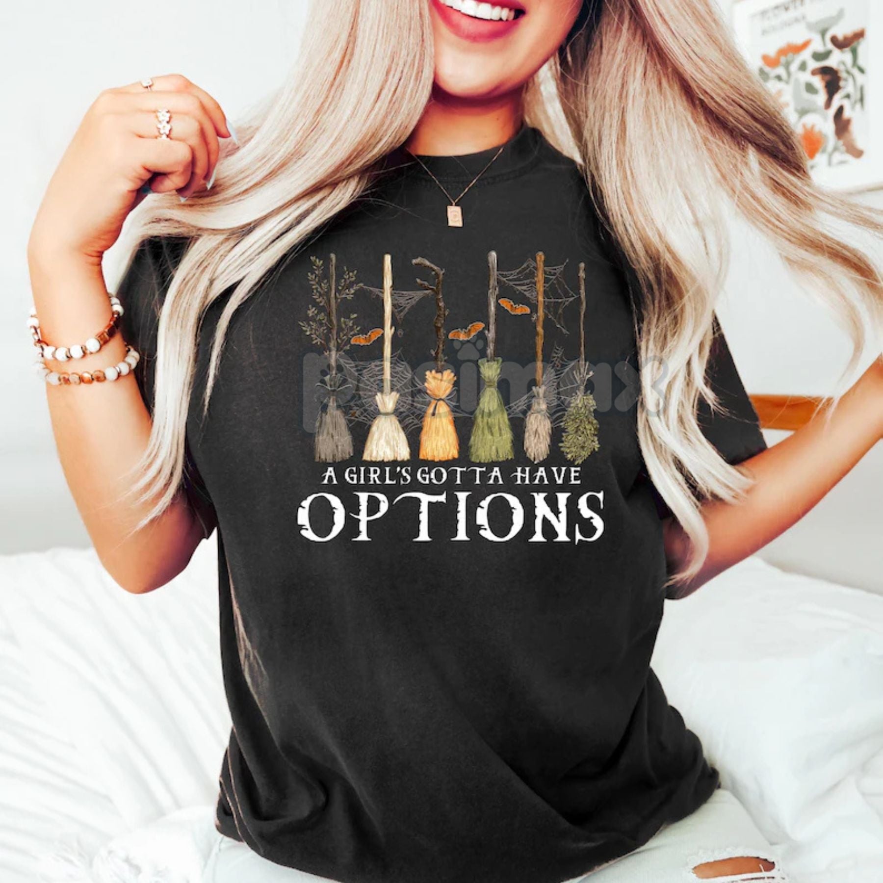 Pasimax 'A Girl Gotta Have Options' Witches Halloween Shirt — main product shot