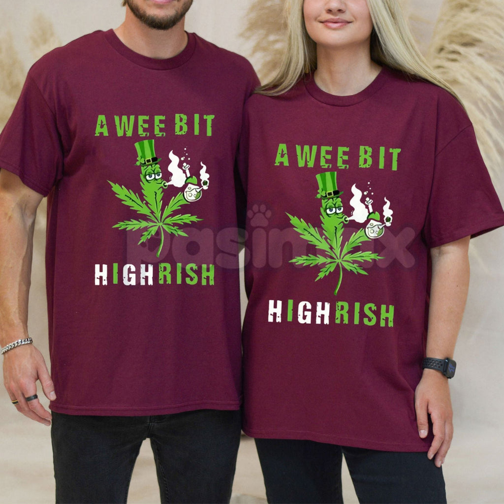 Pasimax "A Wee Bit Highrish" Funny St. Patrick's Day T-Shirt - Irish Flag Slogan Graphic Tee, Premium 100% Cotton 420 Friendl