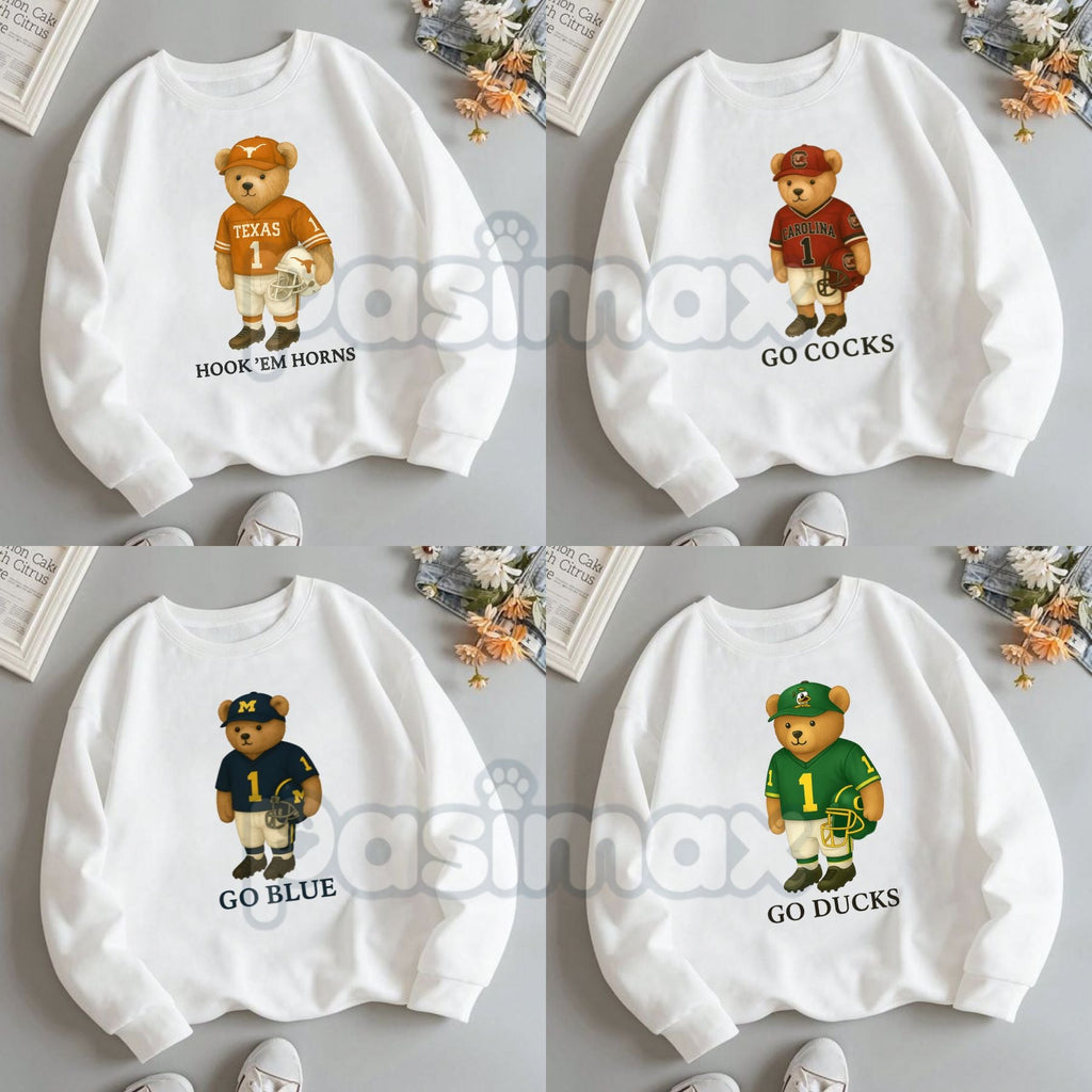 Pasimax All Team College Football Teddy Bear Sweatshirt – Retro Mascot Graphic Crewneck — main product shot