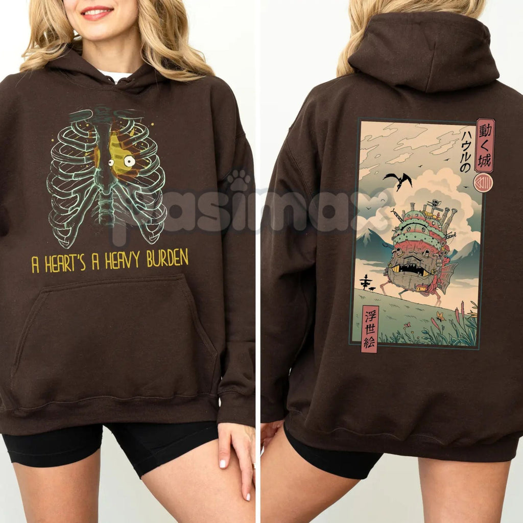 Pasimax Anime "A Heart's A Heavy Burden" 2-Sided Hoodie – Studio Ghibli Inspired Quote Pullover, Fantasy & Film Fan Apparel, 