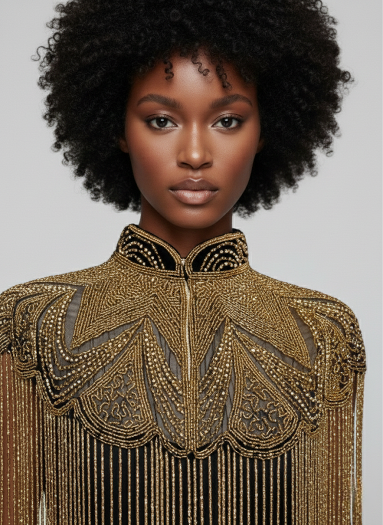L'Jai Amor Golden Reverie Cape — detail close-up