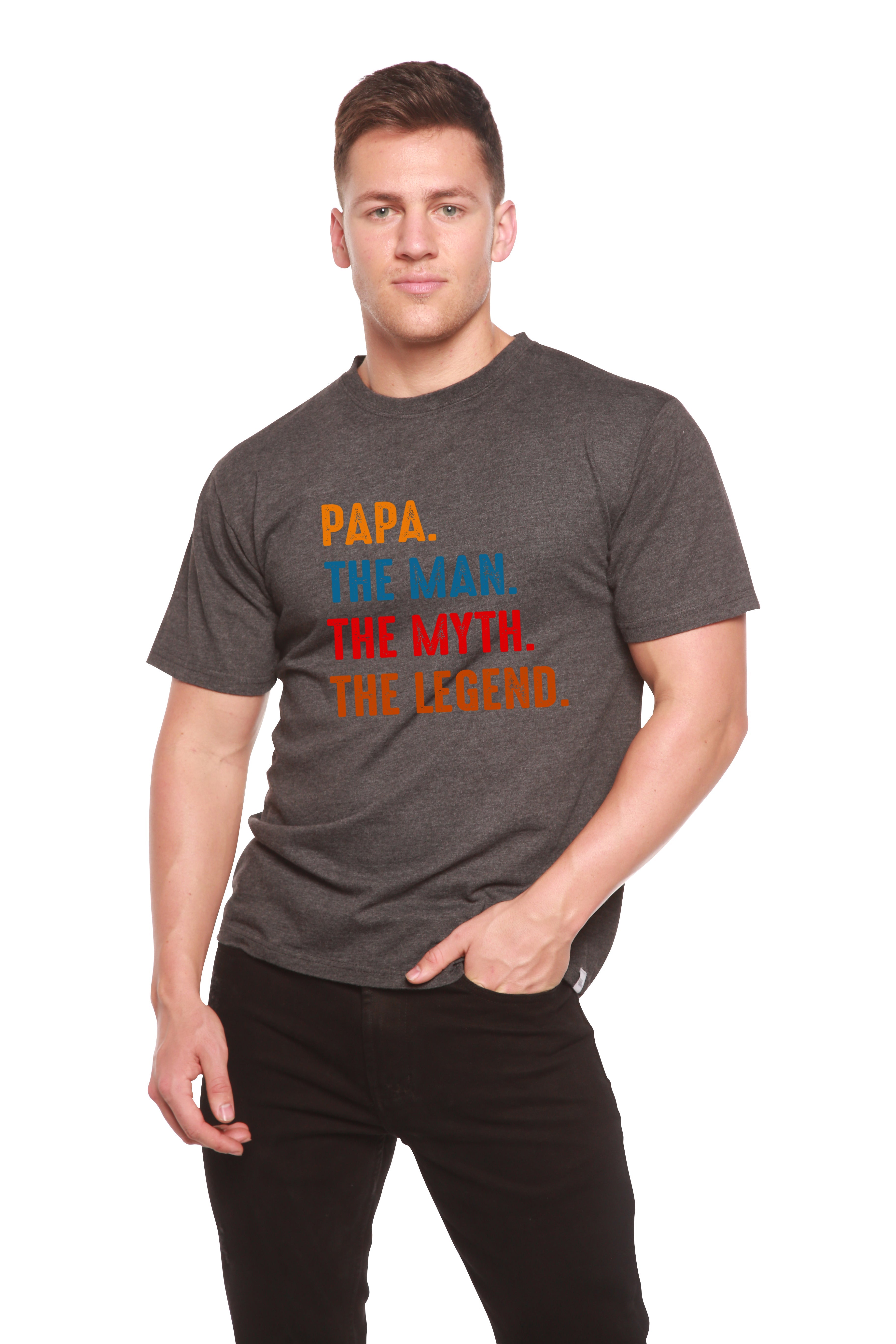 Spun Bamboo Papa, the Man, the Myth, the Legend Men's Bamboo Viscose/Organic Cotton Short Sleeve Graphic T-Shirt — back view