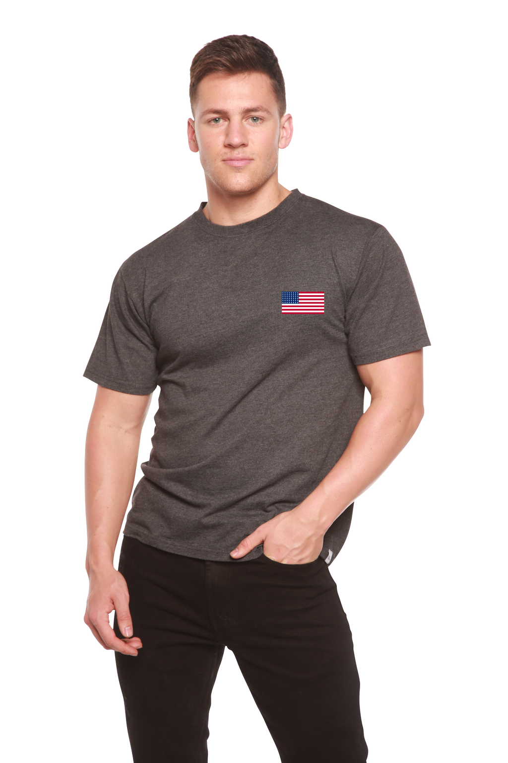 Spun Bamboo American Flag Men's Bamboo Viscose/Organic Cotton Short Sleeve Graphic T-Shirt — side view