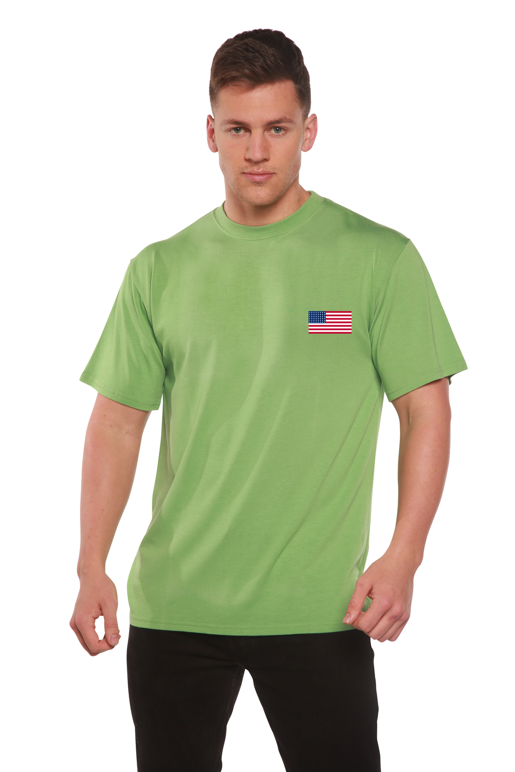 Spun Bamboo American Flag Men's Bamboo Viscose/Organic Cotton Short Sleeve Graphic T-Shirt — back view