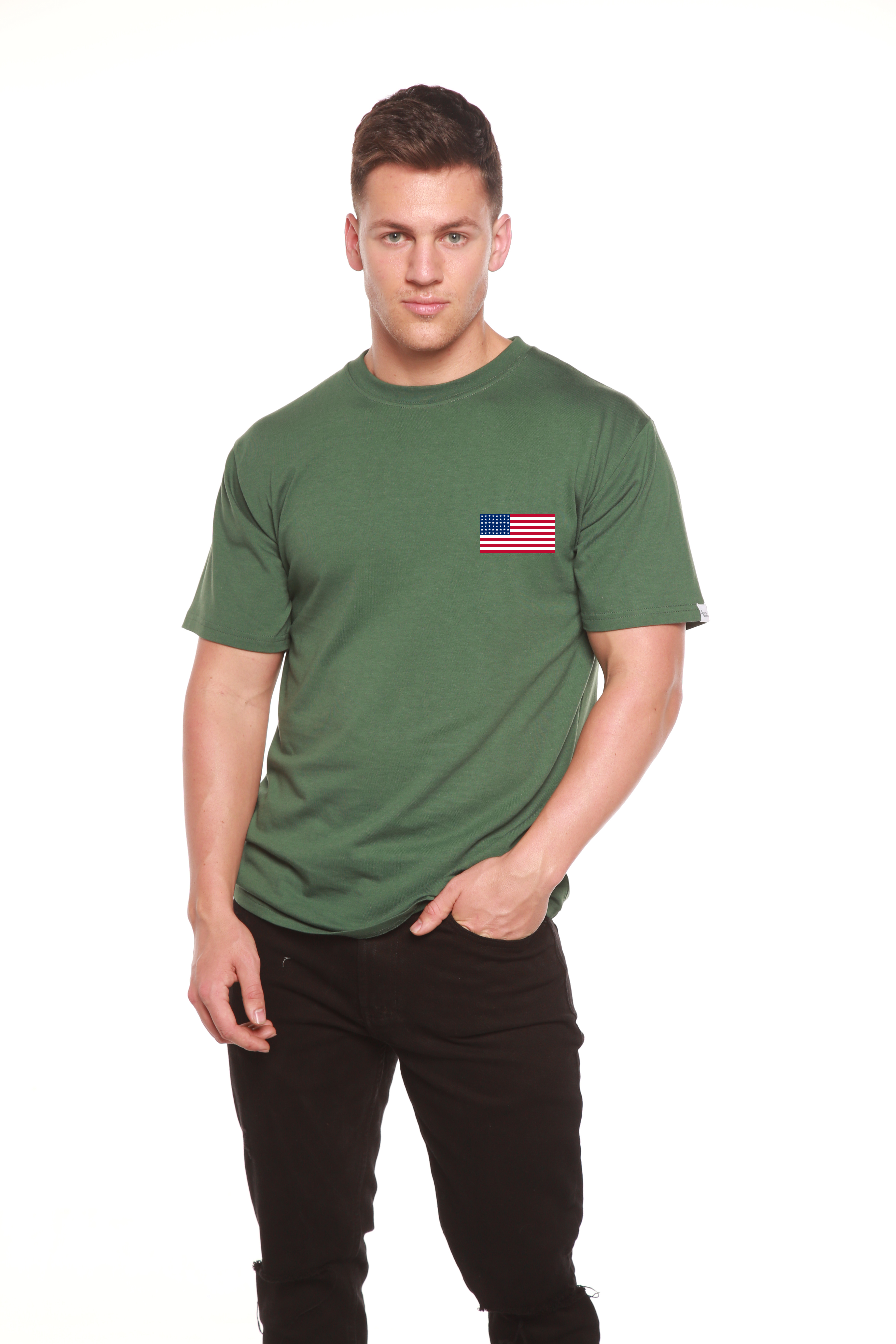 Spun Bamboo American Flag Men's Bamboo Viscose/Organic Cotton Short Sleeve Graphic T-Shirt — packaging