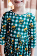 Mila & Rose ® Baylor Plaid Bear 3/4 Sleeve Pocket Twirl Dress — main product shot