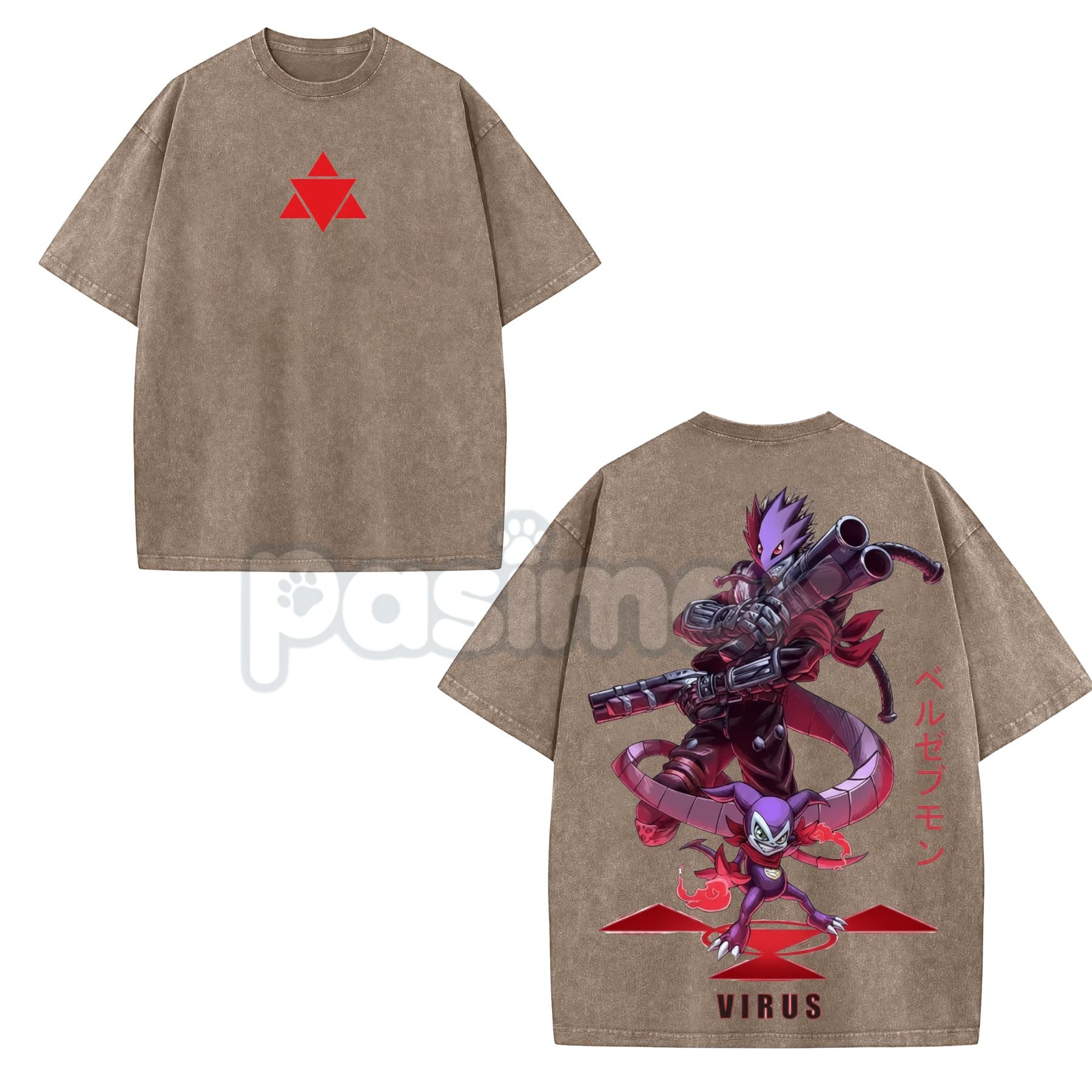 Pasimax Beelzemon x Impmon T-Shirt – Digimon Vintage Washed Oversized Heavy Cotton Anime Tee — main product shot