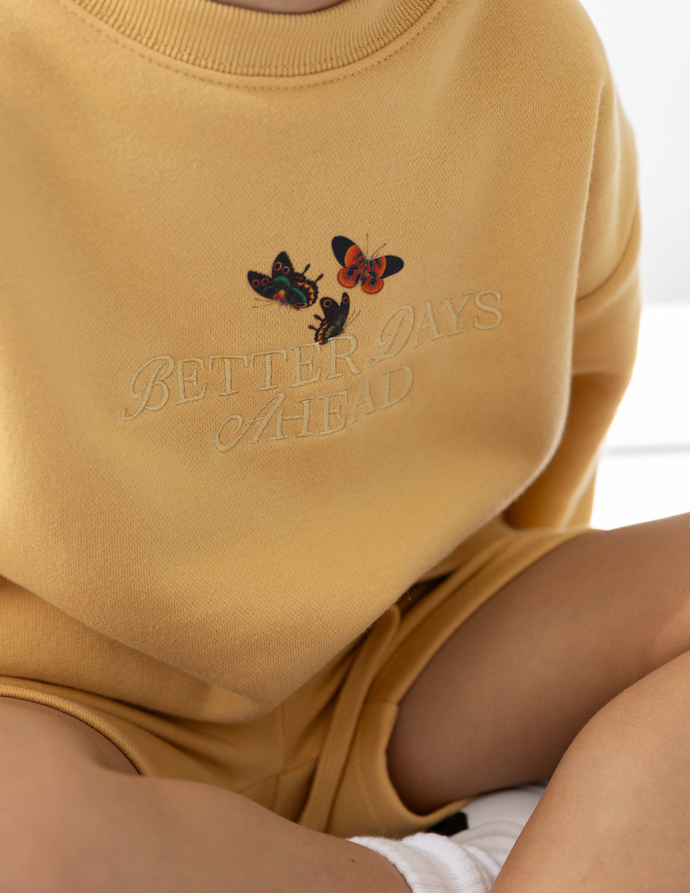 Elevated Faith Better Days Butterfly Kids Crewneck — side view