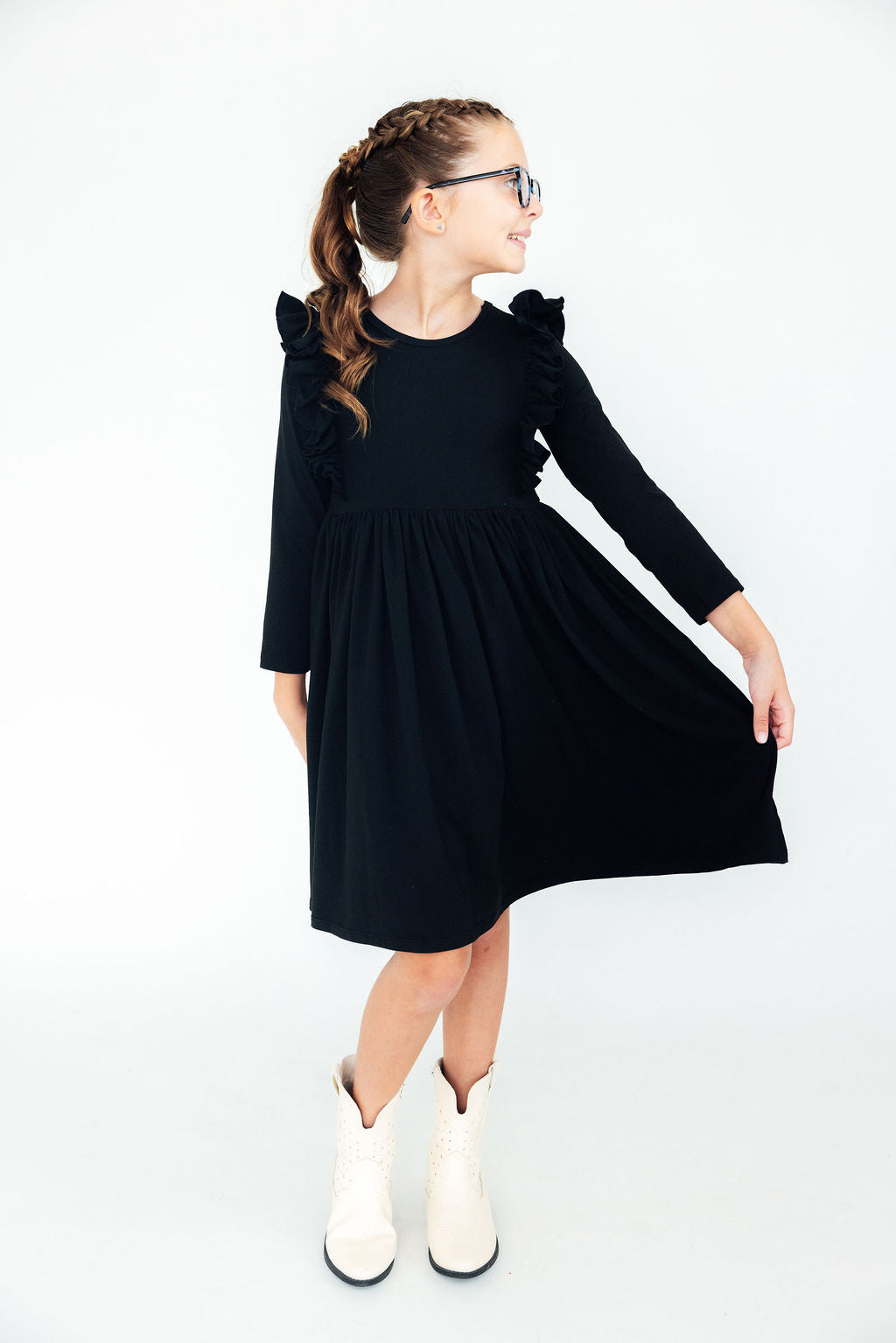 Mila & Rose ® Black L/S Ruffle Twirl Dress — main product shot
