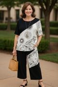 KADOU BOUTIQUE Black And White Woven Top — main product shot
