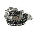 Rhinestone Belt Store Black Strap Black & Diamond White (Variant) Rhinestone Western Belt with BB Buckle — belt full product shot